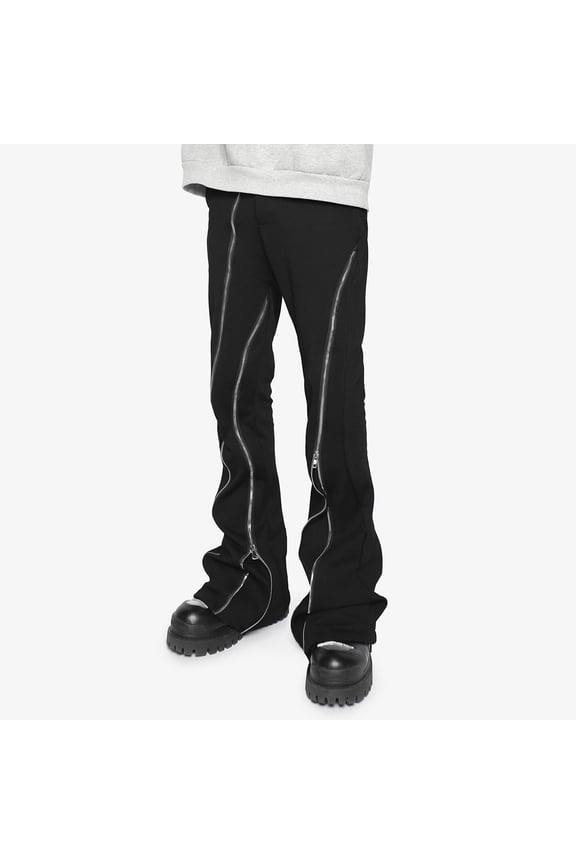 Boot Cut Jeans for Man Men's Hop Zipper Split High Street Trend Slit Micro Stretch Wide Leg Design Pants Jeans Size S