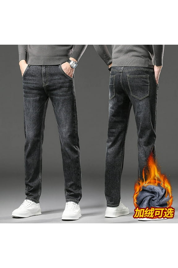 Bootcut Jeans for Men Men's Winter Casual Jeans Outdoor Velvet Denim Pants Size 31