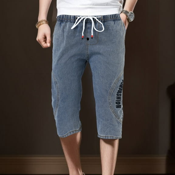 MHFRRA Bootcut Jeans for Men Mens Thin Summer Trend Slim Stretch Loose Straight Leg Casual Denim Capri Shorts Size XL