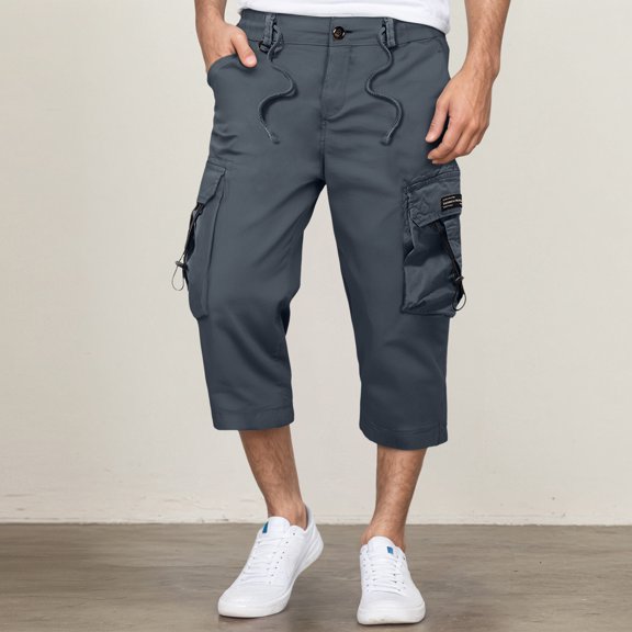 MHFRRA Cargo Jeans Men's Cargo Pants Summer Casual Straight Leg Cropped Pocket Utility Pants for Home Beach Outdoor
