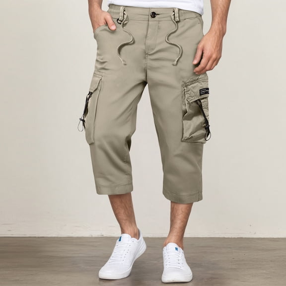 MHFRRA Cargo Jeans Men's Cargo Pants Summer Casual Straight Leg Cropped Pocket Utility Pants for Home Beach Outdoor