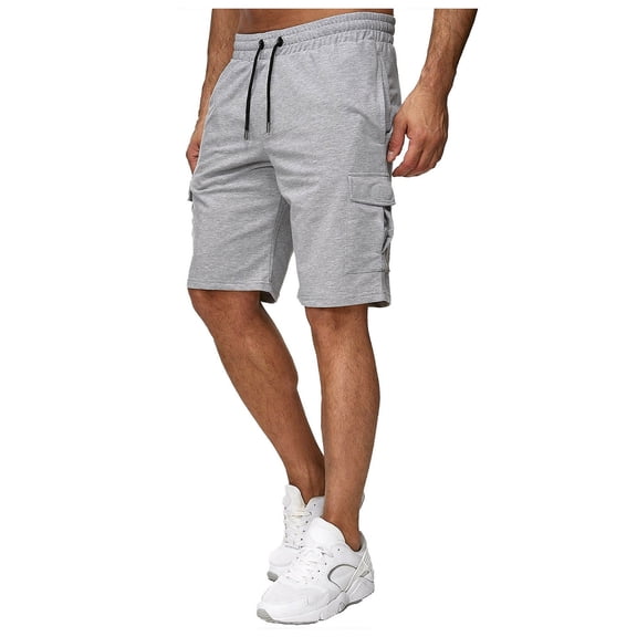 MHFRRA Cargo Jeans for Men Men's Solid Color Summer Shorts Overalls Pocket Design Sports Crotch Pants