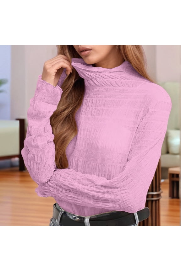 Fall High Neck Blouse with Delicate Pleated Lace Design and Sophisticated Piano Pattern for Women's Fashion Wardrobe