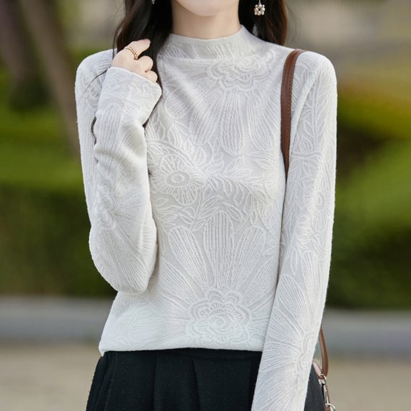 MHFRRA Fall Sweatshirts Fall/Winter 2024 Sweaternew Worsted Wool Half Turtleneck Long Sleeved Knit Jacquard Loose Fashion Base Layer