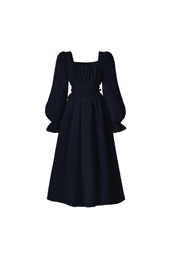 Girls Dress French Square Neck Girl Party Dress with Puff Sleeves Elegant Waist Defining Flared Gown for Autumn Fall Season formal Occasions and Special Events