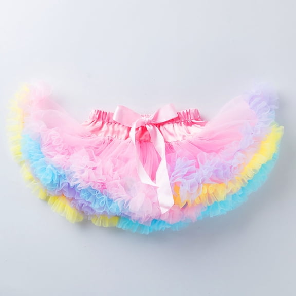 MHFRRA Girls Dress Girls Rainbow Birthday Party Tutu Skirt Performance Skirt Bowkot Cute Fashion Dot Printing Skirt 0-1 Years