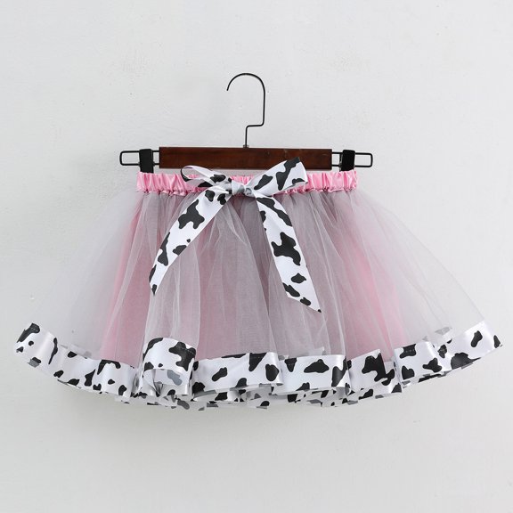 MHFRRA Girls Dress Toddler Girls Birthday Party Tutu Skirt Performance Skirt Bowkot Cute Fashion Cow Stripe Printing Skirt 2-4 Years