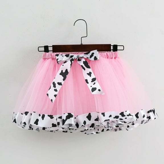 MHFRRA Girls Dress Toddler Girls Birthday Party Tutu Skirt Performance Skirt Bowkot Cute Fashion Cow Stripe Printing Skirt 4-6 Years