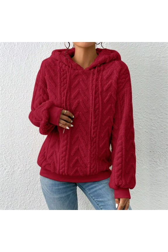 Hoodie Blanket for Women Ladies Drop Shoulder Drawstring Hooded Teddy Long Sleeve Casual Sweater Pullover