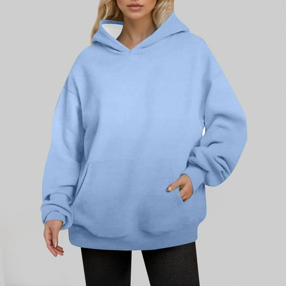 MHFRRA Hoodies for Women Women's Autumn and Winter Solid Color Thin Style Plus Size Pocket Long Sleeved Hooded Sweatshirt Pullover Sweatshirt