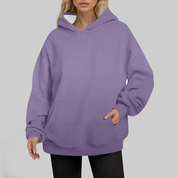 MHFRRA Hoodies for Women Women's Autumn and Winter Solid Color Thin Style Plus Size Pocket Long Sleeved Hooded Sweatshirt Pullover Sweatshirt