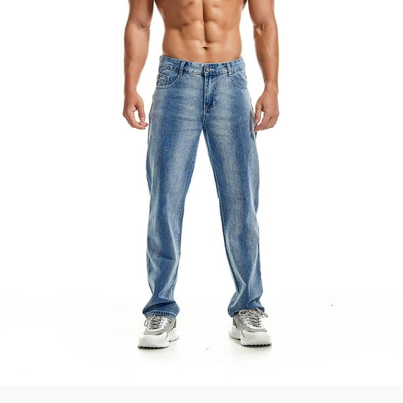 MHFRRA Jeans for Men Male Skinny Denim Straight Leg Pants Striped Design Wash Denim Trousers Size XXL