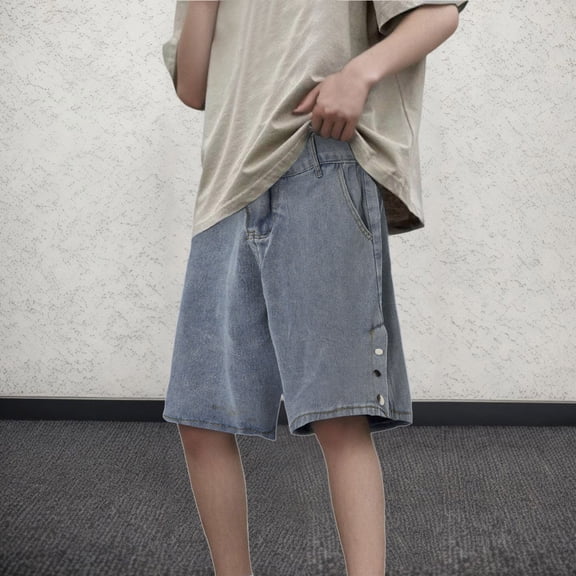 MHFRRA Jeans for Men Mens Summer Trend Loose Thin Wide Leg Five Quarter Denim Shorts Size S