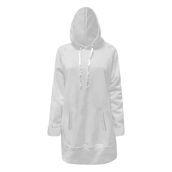 MHFRRA Long Hoodies for Women Women's Casual Long Sleeve Hooded Sweatshirt Dress with Pocket Oversized Pullover Loose Fit Comfortable Winter Fall Fashion Tunic