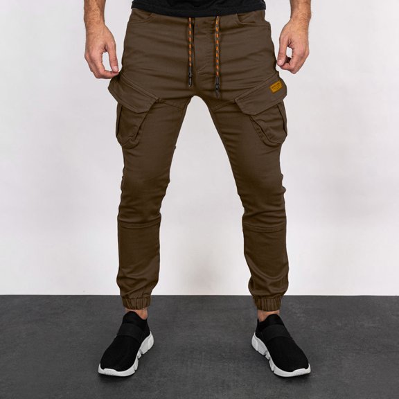 MHFRRA Men Cargo Pants Mens Fashion Solid Color Elastic Waist Overalls Casual Pants