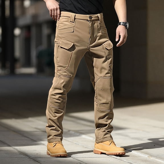 MHFRRA Men's Cargo Pants Outdoor Cargo Pants Lined Hiking Trousers for Camping Travel Winter Warm Work Utility