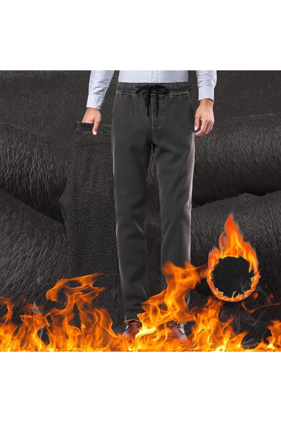 Men's Jeans Men's Winter and Autumn Denim Jeans Lined and Thickened Casual Style Long Pants Size 29