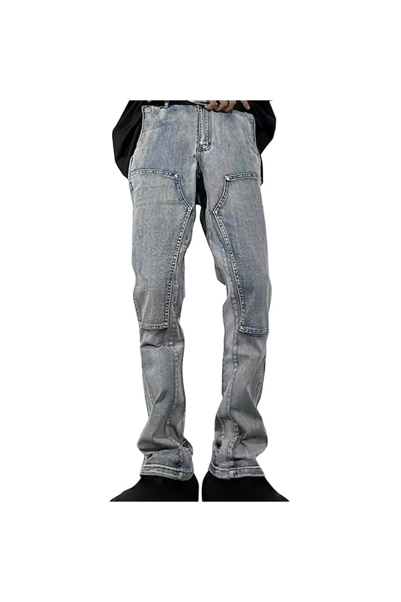 Mens Bootcut Jeans Style Patchwork Zipper Washed Jeans Youthful Fashion Street Stay and Men's Jeans Size S