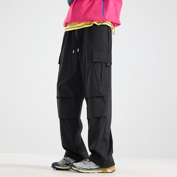 MHFRRA Mens Cargo Jeans Cargo Pants Straight Leg Parachute Pants with Crotch Relaxed Fit Casual Trousers for Outdoor Work Daily Wear