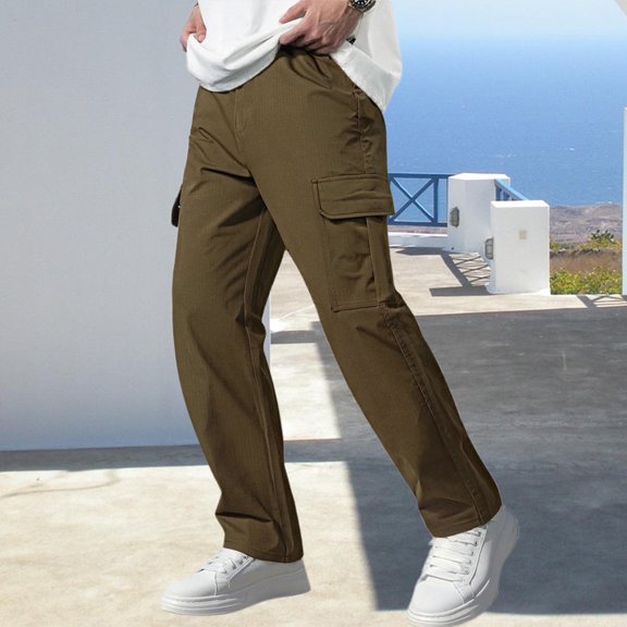 MHFRRA Mens Cargo Jeans Men's Cargo Pants Workout Outdoor Loose Straight Leg Pocket Casual Comfortable Durable Stretchable Utility Style