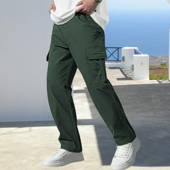 MHFRRA Mens Cargo Jeans Men's Cargo Pants Workout Outdoor Loose Straight Leg Pocket Casual Comfortable Durable Stretchable Utility Style