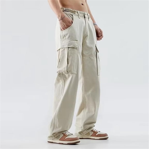 MHFRRA Mens Cargo Joggers Men's Casual Baggy Cargo Pants Casual Streetwear Wide Leg Trousers
