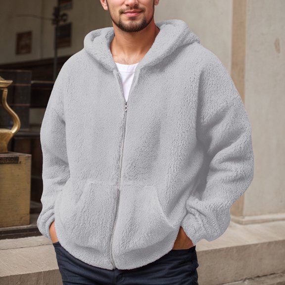 MHFRRA Mens Hoodies Pullover Casual Pullover Hooded Sweatshirt Soft Zippered Front Pockets Lightweight Outerwear M