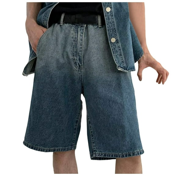 MHFRRA Mens Jeans Bootcut Men's Summer Casual Loose Hop Cropped Jeans Work Holiday Denim Shorts with Cargo Pockets Size L