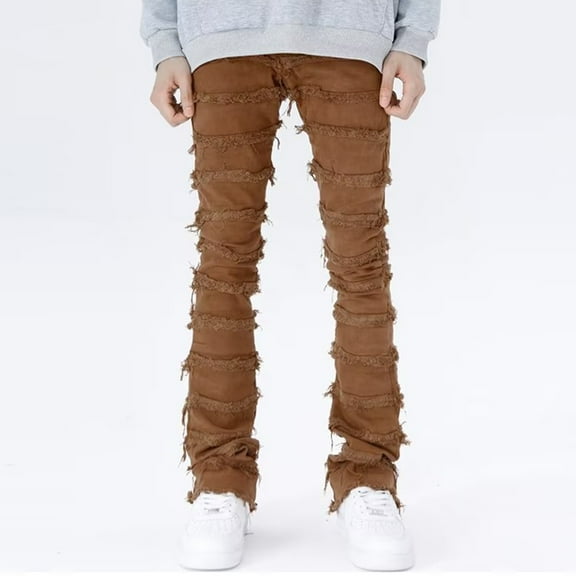 MHFRRA Mens Jeans Mens Straight Leg Slim Fit Personality Zipper Edge Hop Design Jeans Size XXL