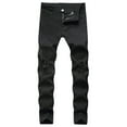 thumbnail image 1 of MHFRRA Mens Straight Leg Jeans Male Ripped Jeans Solid Color Ripped Pants Slim Knee Ripped Stretch Casual Jeans Size 32, 1 of 8
