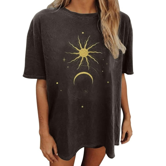 MHFRRA Shirts for Women Trendy Casual Short Sleeve T Shirt with Pattern Print Summer XXL