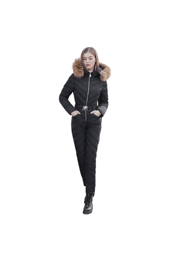 Snowboard Jacket Women Women's Fashionable Slim Fit Warm Skiing Suit Jacket Hooded Outdoor Sports Jumpsuit Zippered Skiing Suit M