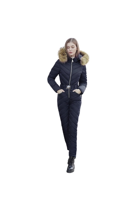 Snowboard Jacket Women Women's Fashionable Slim Fit Warm Skiing Suit Jacket Hooded Outdoor Sports Jumpsuit Zippered Skiing Suit M
