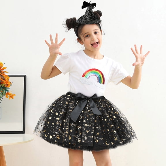 MHFRRA Toddler Tutu Kids Girls Dance Party Cartoon Skirt Ballet Skirts Hairclip Set 5-8 Years