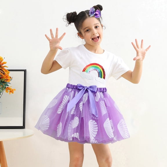 MHFRRA Toddler Tutu Skirt Kids Girls Dance Party Cartoon Skirt Ballet Skirts Hairclip Set 5-8 Years