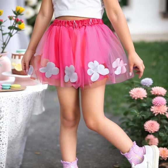MHFRRA Toddler Tutu Toddler Kids Baby Girls Dancing Skirt Flowers Prints Mesh Ballet Tutu Skirts 5-8 Years