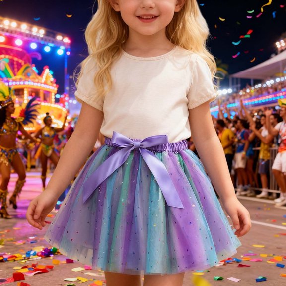 MHFRRA Tutu Dress for Girls Girls Star Tutu Skirt with Rainbow Sequin Trim and Mesh Layer for Dance Performance Party Play 5-8 Years