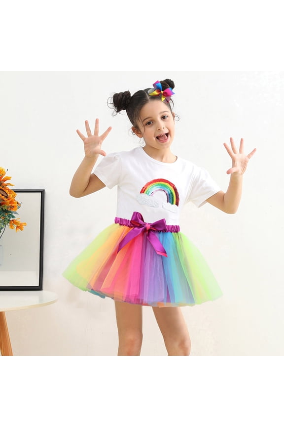 Tutu Kids Girls Dance Party Cartoon Skirt Ballet Skirts Hairclip Set 2-4 Years