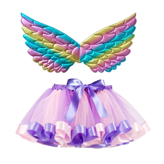 MHFRRA Tutu for Girls Kids Girls Ballet Skirts Party Rainbow Dance Skirt with Wing Outfits 2-4 Years