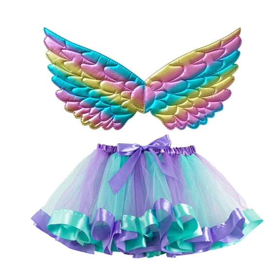 MHFRRA Tutu for Girls Kids Girls Ballet Skirts Party Rainbow Dance Skirt with Wing Outfits 9-11 Years