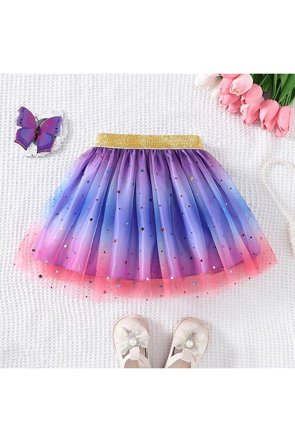 Tutu for Toddler Girls Children Girls Holiday Party Tutu Starlight Vel Rainbow Dress Party Dance Dress 18-24 Months