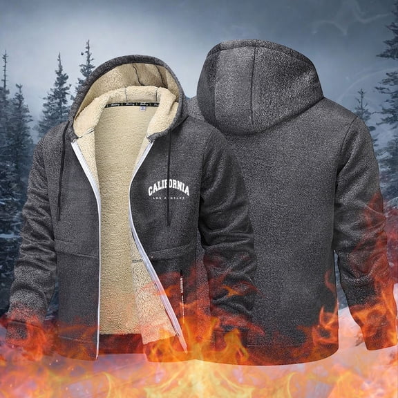 MHFRRA Winter Coats Winter Jacket Men's Lined Jacket with Hood Men Coat with Zip Men's Windproof Outdoor Jacket Warming Jacket Coat Winter Coat