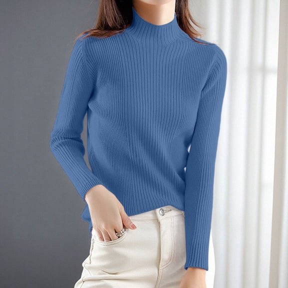 MHFRRA Women Sweatshirt Elegant Turtleneck Sweater Long Sleeve Slim Fit Knit Pullover Soft Warm Winter Top for Casual Wear and Layering size S