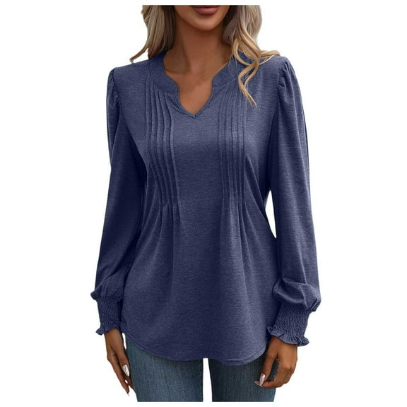 MHFRRA Women's Fashion V-Neck Long Sleeve T-Shirt Soft Comfortable Casual Daily Wear Basic Solid Color Top for Ladies