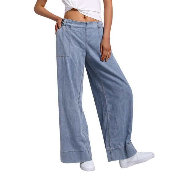 MHFRRA Women's Fashionable Low Waist Denim Pants with Elastic Waist for Style and Comfort