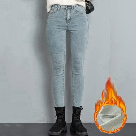 MHFRRA Women's Jeans High Waist Winter Thick Stretchy Slim Fit Lined Pants Warm Comfortable Stylish Jeggings