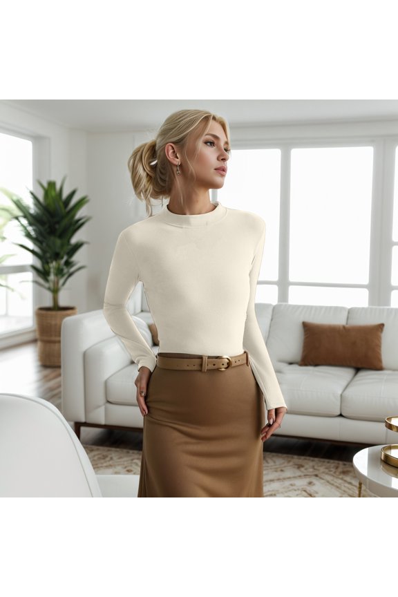 Women's Velvet Neckline Long Sleeve Base Shirt Fit Soft Stretch Top for Layering and Style