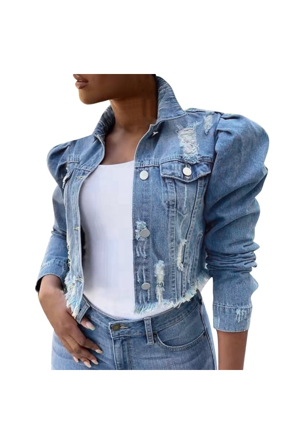 Womens Denim Jacket Women's Jean Jacket Washed Button Up Cropped Denim Jacket