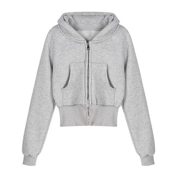 MHFRRA Womens Hoodies Pullover Women Solid Hooded Sweatshirt Short form Fitting Long Sleeved Short Cardigan with Zipper Jacket