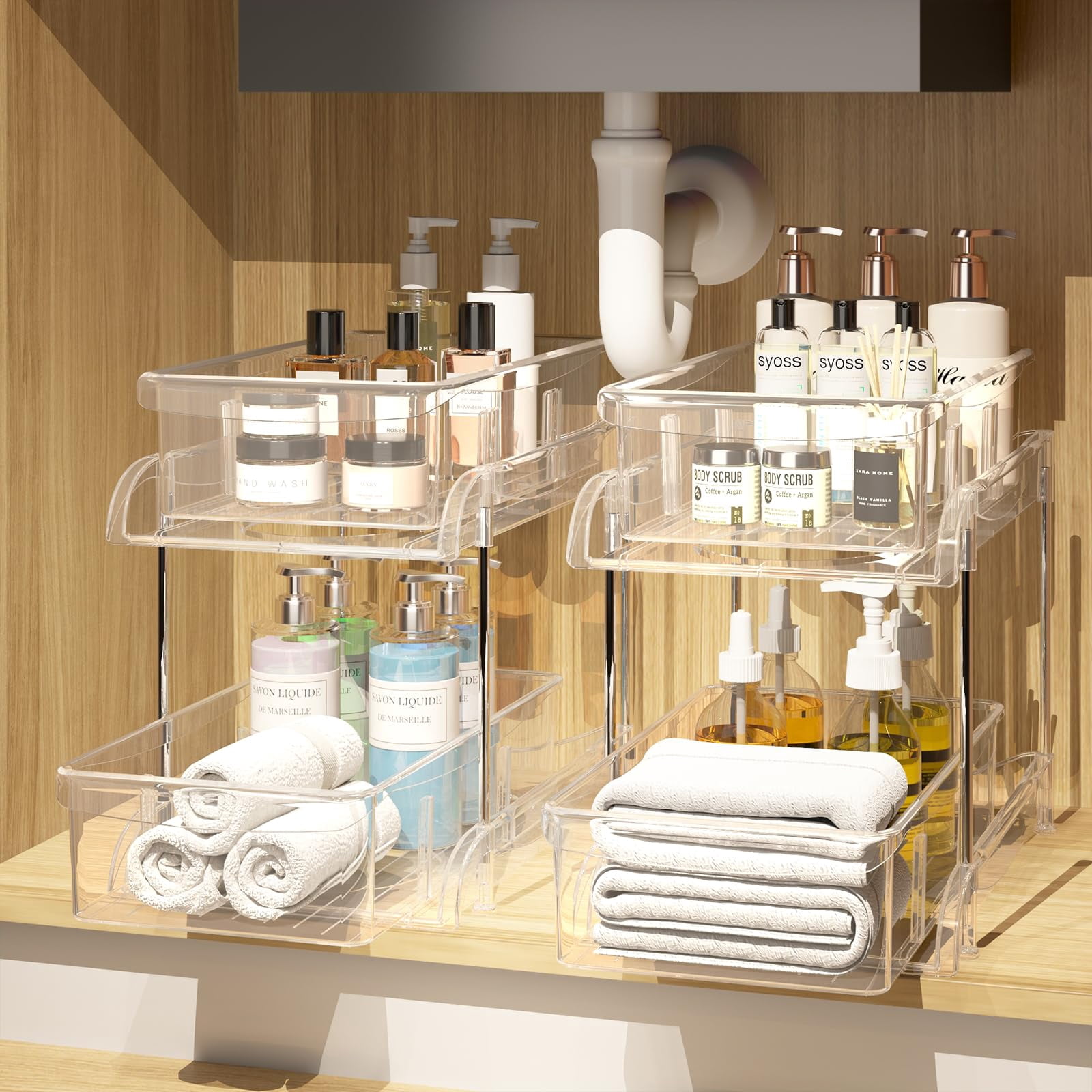 MHHA 2 Pack Bathroom Cabinet Organizer, 2 Tier Under Sink Organizers and Storage Medicine ...